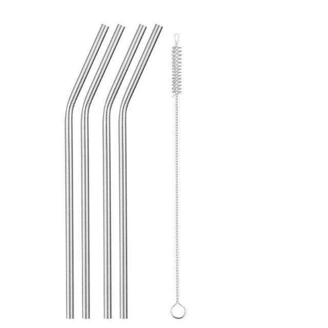 Gadgets d'Eve Argenté / 4 Pailles Courbées ECOPAILLE™ : Pailles Écologiques Réutilisable en Acier Inoxydable